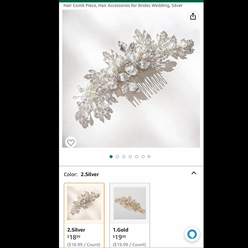 Bride hair comb piece silver